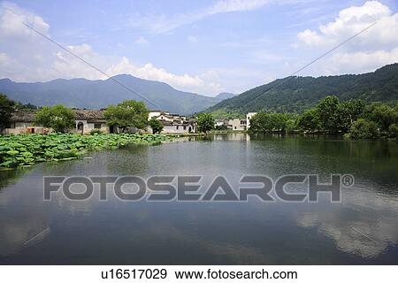 Stock Photo - South lake, Hongcun village, Anhui Province, China, Asia. Fotosearch