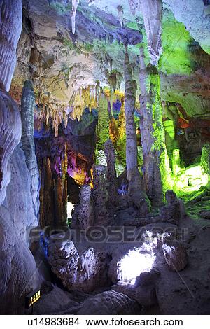 Picture - China, Yunnan Province, Jiuxiang Cave, Stalactites and stalagmites. Fotosearch