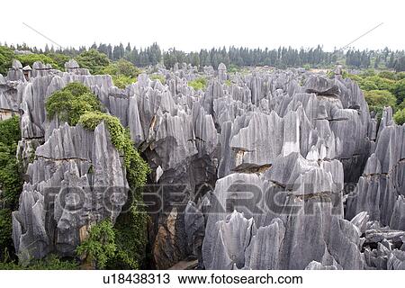 Stock Image - China, Yunnan, Shilin (The Stone Forest), limestone outcrops. Fotosearch