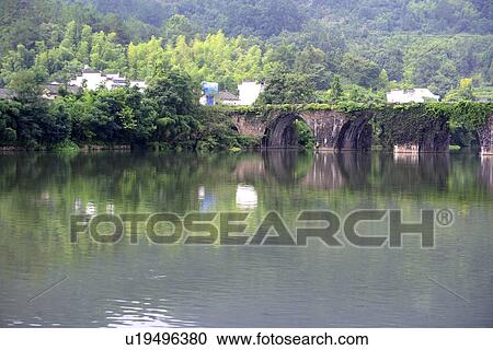 Stock Image - China, Anhui, Arch Bridge. Fotosearch