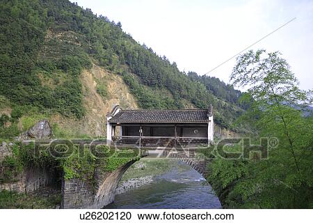 China, Anhui, Arch bridge with house View Large Photo Image Stock Image - China, Anhui, Arch bridge with house. Fotosearch