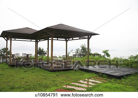 Stock Image - China, Anhui, Taiping Lake, pavilion. Fotosearch