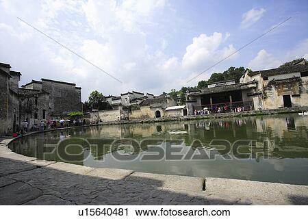 Half-moon pond, Hongcun village, Anhui Province, China, Asia View Large Photo Image Stock Image - Half-moon pond, Hongcun village, Anhui Province, China, Asia. Fotosearch