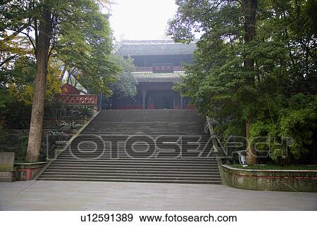 Stock Photo - China, Sichuan, Dujiang Dam, Fulong Daoist Temple. Fotosearch
