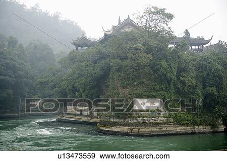 China, Sichuan, Dujiang Dam View Large Photo Image Stock Photo - China, Sichuan, Dujiang Dam. Fotosearch