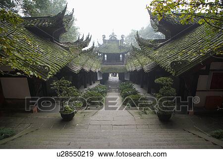 Stock Photo - China, Sichuan, Dujiang Dam, Temple. Fotosearch