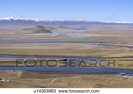Stock Image - China, Sichuan, First Bay Of The Winding Yellow River. Fotosearch