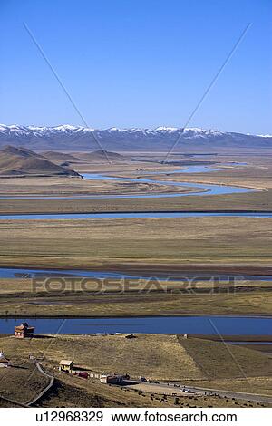 Stock Photo - China, Sichuan, First Bay Of The Winding Yellow River. Fotosearch