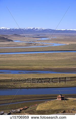 Stock Photo - China, Sichuan, First Bay Of The Winding Yellow River. Fotosearch