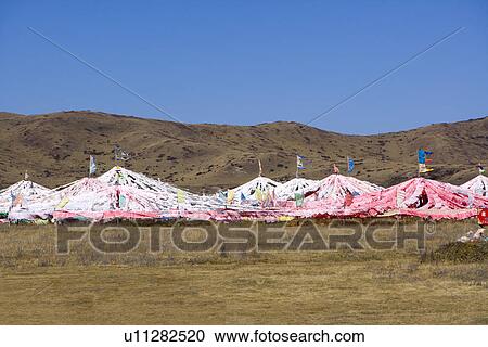 China, Sichuan, Ruoergai Grassland, Prayer flags View Large Photo Image Stock Image - China, Sichuan, Ruoergai Grassland, Prayer flags. Fotosearch