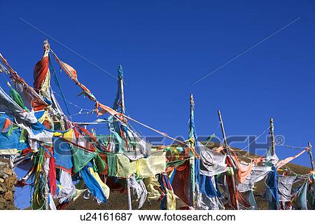 China, Sichuan, Ruoergai Grassland, Prayer flags View Large Photo Image Stock Photo - China, Sichuan, Ruoergai Grassland, Prayer flags. Fotosearch