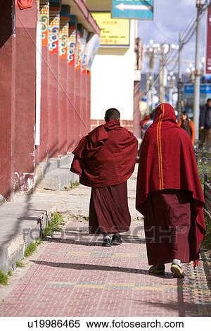 Stock Photography - China, Sichuan, Ruoergai Grassland, Monks. Fotosearch