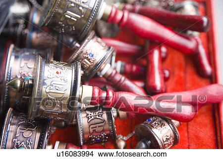 China, Sichuan Province, Jiuzhaigou, prayer wheels View Large Photo Image Picture - China, Sichuan Province, Jiuzhaigou, prayer wheels. Fotosearch
