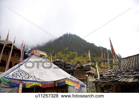 China, Sichuan Province, Jiuzhaigou, Shuzheng Village View Large Photo Image Stock Photo - China, Sichuan Province, Jiuzhaigou, Shuzheng Village. Fotosearch