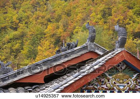 China, Sichuan Province, Jiuzhaigou, Roof View Large Photo Image Stock Photo - China, Sichuan Province, Jiuzhaigou, Roof. Fotosearch
