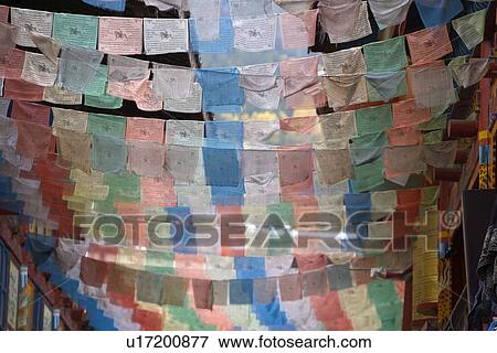 Stock Photo - China, Sichuan Province, Jiuzhaigou, Prayer flags. Fotosearch