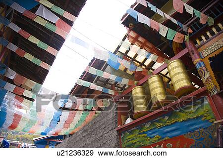 Stock Photo - China, Sichuan Province, Jiuzhaigou, prayer flags. Fotosearch