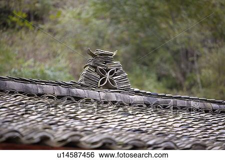 Stock Photograph - China, Sichuan Province, Taoping Qiang Village, Roof. Fotosearch