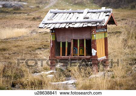Stock Image - China, Sichuan Province, Wood -board house. Fotosearch