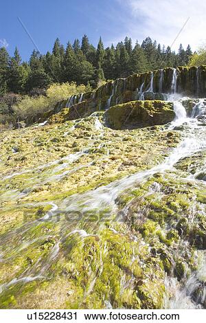 China, Sichuan, Huanglong, Golden Flying Waterfall View Large Photo Image Stock Image - China, Sichuan, Huanglong, Golden Flying Waterfall. Fotosearch