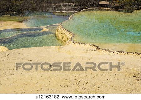 Stock Image - China, Sichuan, Huanglong, Mirror Pond. Fotosearch