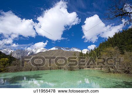 China, Sichuan, Huanglong, Mirror Pond View Large Photo Image Stock Photo - China, Sichuan, Huanglong, Mirror Pond. Fotosearch