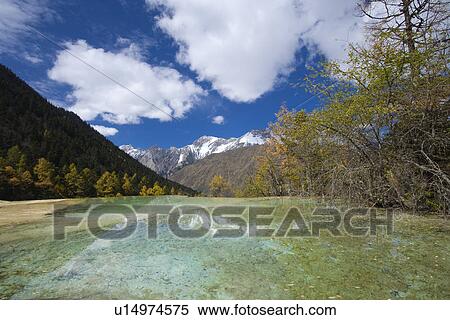 China, Sichuan, Huanglong, Mirror Pond View Large Photo Image Stock Photography - China, Sichuan, Huanglong, Mirror Pond. Fotosearch