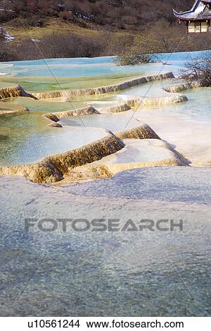 Picture - Multi-colored Pool, Huanglong, Sichuan, China. Fotosearch