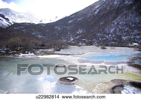 Picture - Multi-colored Pool, Huanglong, Sichuan, China. Fotosearch
