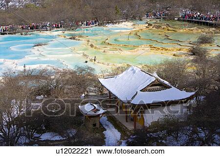 Stock Image - Multi-colored Pool, Huanglong, Sichuan, China. Fotosearch