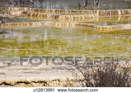 Stock Image - Multi-colored Pool, Huanglong, Sichuan, China. Fotosearch