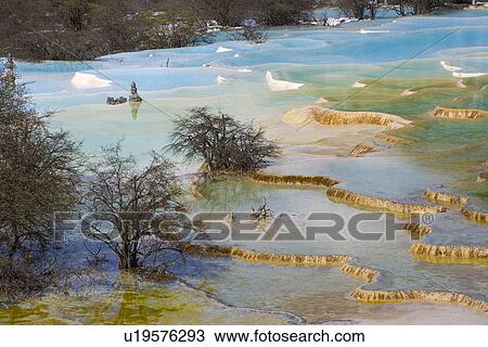 Stock Image - Multi-colored Pool, Huanglong, Sichuan, China. Fotosearch