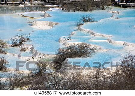 Stock Photo - Multi-colored Pool, Huanglong, Sichuan, China. Fotosearch