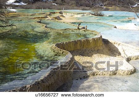 Stock Photo - Multi-colored Pool, Huanglong, Sichuan, China. Fotosearch