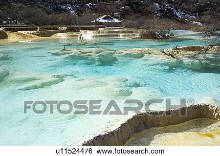 Stock Photograph - Multi-colored Pool, Huanglong, Sichuan, China. Fotosearch
