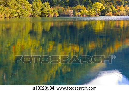 Picture - China, Sichuan Province, Nine Village Valley, Sparkling Lake. Fotosearch