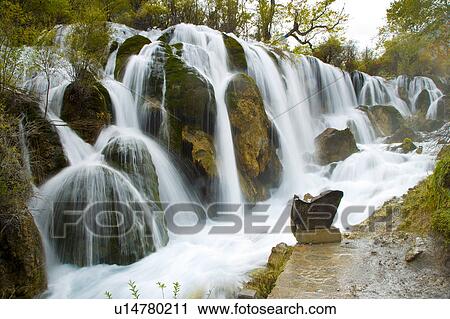 China, Sichuan Province, Nine Village Valley, Shuzheng Waterfall View Large Photo Image Stock Image - China, Sichuan Province, Nine Village Valley, Shuzheng Waterfall. Fotosearch