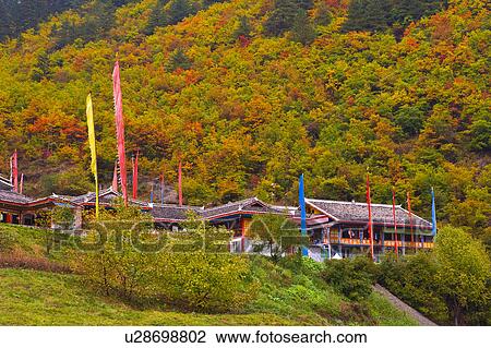 China, Sichuan Province, Nine Village Valley, Shuzheng Village View Large Photo Image Stock Image - China, Sichuan Province, Nine Village Valley, Shuzheng Village. Fotosearch