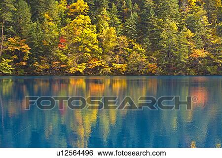 Stock Photograph - China, Sichuan Province, Nine Village Valley, Tiger Lake. Fotosearch