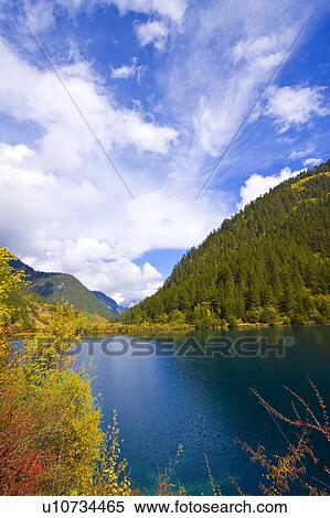 Stock Photography - China, Sichuan Province, Nine Village Valley, Rhinoceros Lake. Fotosearch