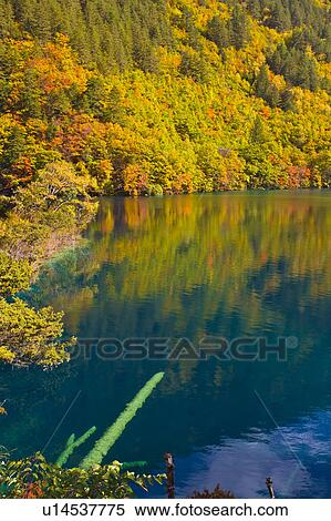 Stock Photography - China, Sichuan Province, Nine Village Valley, Sparkling Lake. Fotosearch