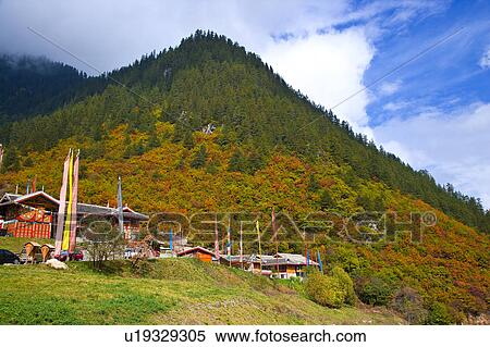 Stock Photography - China, Sichuan Province, Nine Village Valley, Shuzheng Village. Fotosearch