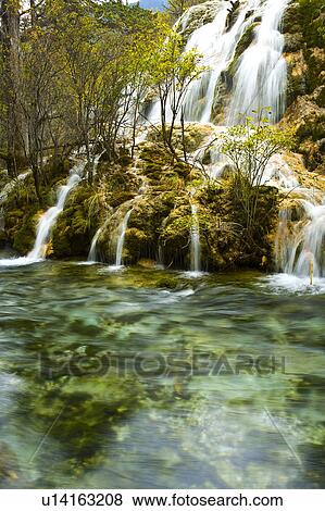 China, Sichuan Province, Nine Village Valley, Pearl Shoal View Large Photo Image Stock Photo - China, Sichuan Province, Nine Village Valley, Pearl Shoal. Fotosearch