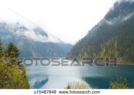 Stock Photo - China, Sichuan Province, Nine Village Valley, Long Lake. Fotosearch