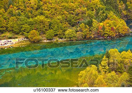 Stock Photo - China, Sichuan Province, Nine Village Valley, Five Flower Lake. Fotosearch