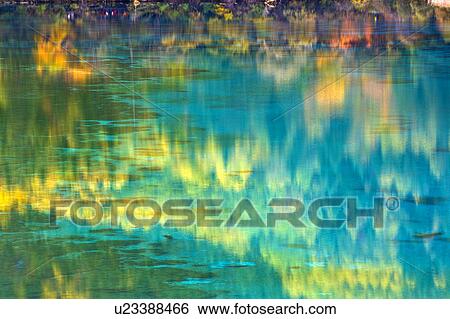 Stock Photograph - China, Sichuan Province, Nine Village Valley, Five Flower Lake. Fotosearch