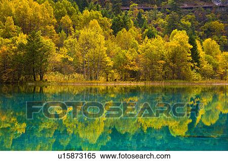 Stock Photography - China, Sichuan Province, Nine Village Valley, Five Flower Lake. Fotosearch