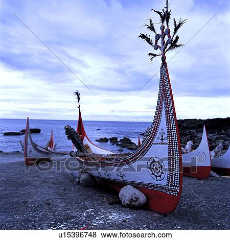 Stock Photo - Asia, Taiwan, Lanyu Island, Yami Boats. Fotosearch