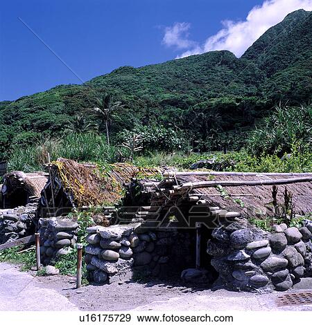 Asia, Taiwan, Lanyu, Stone houses with thatched roofs View Large Photo Image Stock Photo - Asia, Taiwan, Lanyu, Stone houses with thatched roofs. Fotosearch