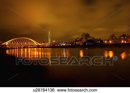 Asia, Taiwan, Bridge at night View Large Photo Image Stock Photograph - Asia, Taiwan, Bridge at night. Fotosearch